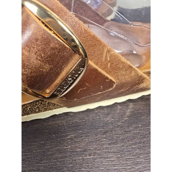 Birkenstock Gizeh Big Gold Buckle Cognac Brown Leather Size 39 Women’s Size 8 - Picture 2 of 7